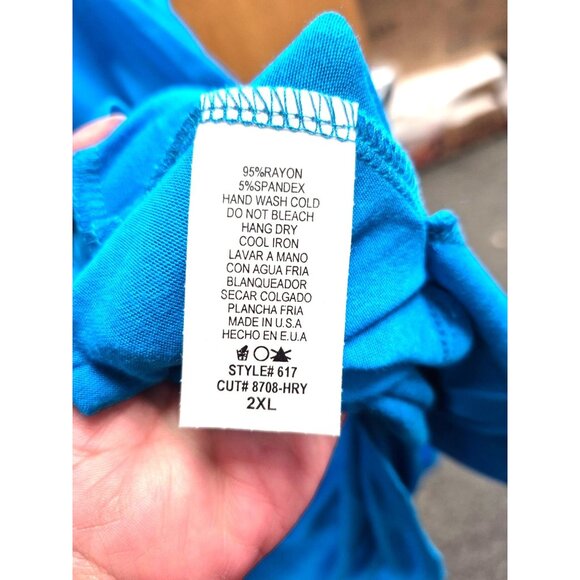 Women's Plus Size Turquoise Tunic Top With Pockets Scoop Neck Short Sleeves Stre - Picture 8 of 9